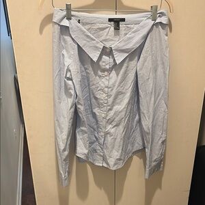 Light Blue Button-Up Shirt, off the shoulder